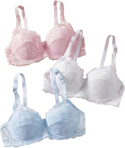 WDIRARA Women's 3 Pack Floral Lace Underwire Bras Push Up Everyday Bras Lingerie in Saudi Arabia