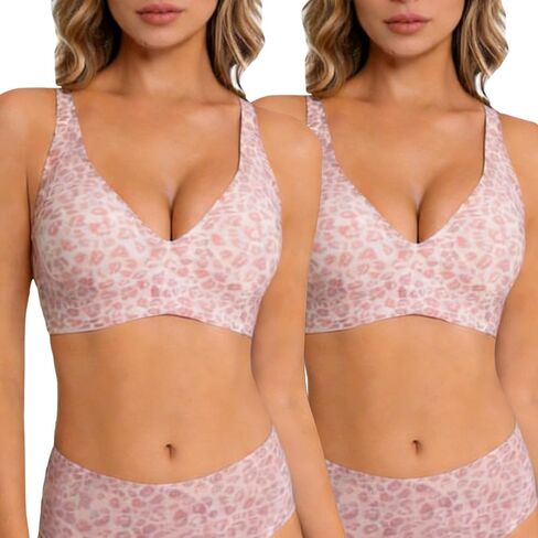 2-Pack Wireless Push-Up Bra Deep V Adjustable Straps, Daily Comfort Leopard Print in Saudi Arabia