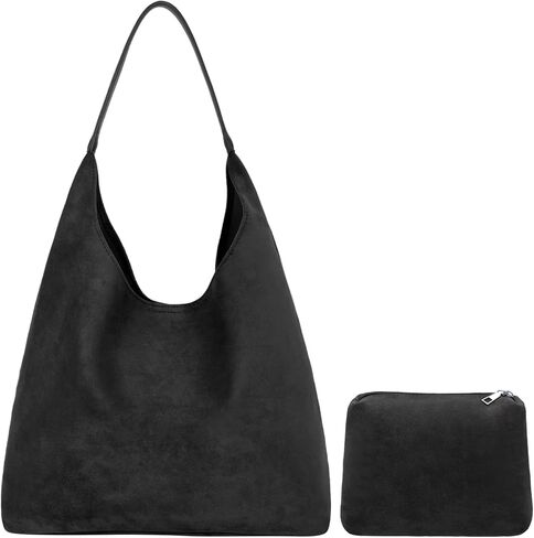 Suede Hobo Bags for Women Trendy Suede Shoulder Bag Slouchy Tote Handbag Suede Purse for Work Everyday | Suede Hobo Bags in Saudi Arabia