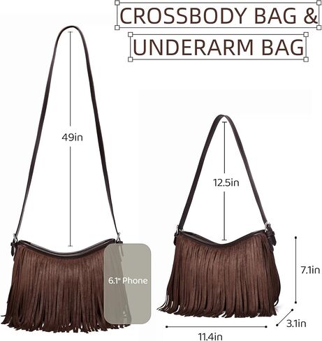 Fringe Shoulder Bag for Women Underarm Suede Western Hobo Purses and Handbags Trendy Crossbody Purse with Tassel in Saudi Arabia