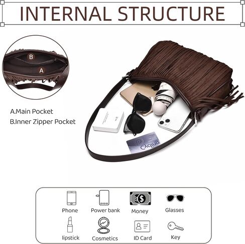Fringe Shoulder Bag for Women Underarm Suede Western Hobo Purses and Handbags Trendy Crossbody Purse with Tassel in Saudi Arabia