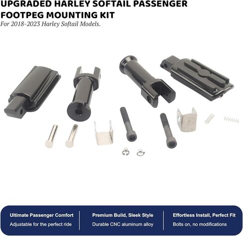 Passenger Foot Peg Mounting Kit for Harley Softail 2018–2023 – Fits Fat Boy, Heritage Classic, Street Bob, Low Rider, Sport Glide – CNC Aluminum, Adjustable, Gloss Black in Saudi Arabia