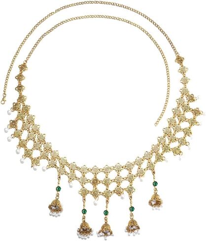 Vintage Body Chain for Women Gold-Tone Plated Tassel Bells Crystal Bead Waist Chain Gold-Tone Plated Belly Belt Adjustable Sexy Bikini Beach Daily Belts Body Jewelry Indian Jhumka Festival Accessories in Saudi Arabia