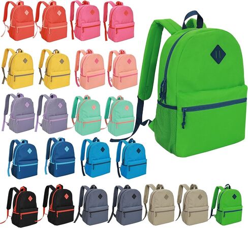 6-Pack 17" School Backpacks - Bulk Wholesale Bookbags for Elementary Kids, Middle, and High School Boys Girls, Assorted 6 Colors, Durable Reliable mochila to give away in Kuwait