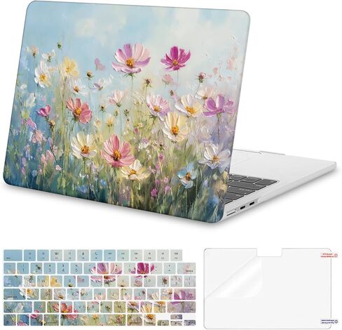 حافظة MOSISO متوافقة مع جهاز MacBook Air 13 بوصة 2026 2025 2024-2022 M4 A3240 M3 A3113 M2 A2681، غطاء صلب من البلاستيك وغطاء لوحة مفاتيح وواقي شاشة لجهاز MacBook Air 13.6 بوصة، بتلات ملونة in Kuwait