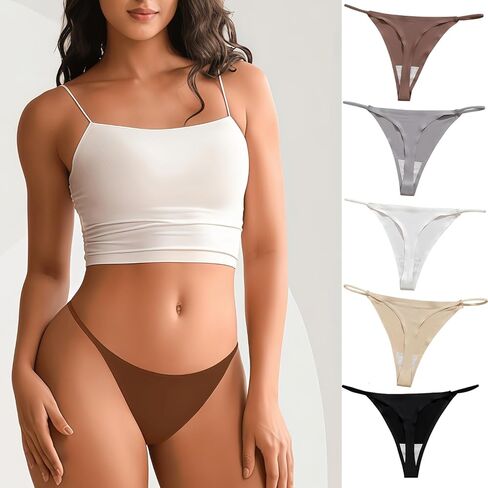ملابس داخلية نسائية رفيعة، 5 سراويل داخلية G-String مصنوعة من نسيج الحرير الجليدي مع تصميم بدون درزات لتوفير الراحة والارتداء غير المرئي in Saudi Arabia