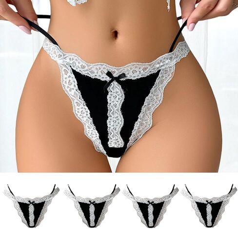 Lace Thongs for Women 4 Pack Sexy Panties Slim Strap Bikini Underwear Soft Hipster Brief Panties for Ladies in Saudi Arabia