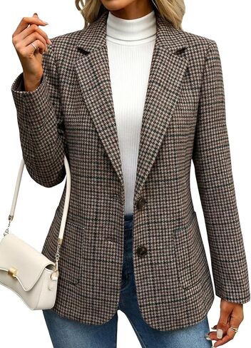Mina Self 2026 Women's Tweed Houndstooth Blazer - Plaid Fully Lined Work Casual Office Jackets Suit with Pockets in Kuwait