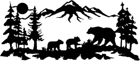 ESTART Mountain Range Metal Wall Art Decor Deer Bear Metal Wall Art Woodland ريفي الحيوانات الصيد الغابات ديكور المنزل لغرفة المعيشة غرفة نوم الحمام كابينة الجدار الديكور، 15.7 × 5.7 بوصة (ملون) in Kuwait