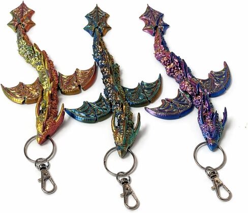 مجموعة بيض التنين قزحي الألوان 3 بيضات + 3 سلاسل مفاتيح تنين مفصلية، 6 قطع - صندوق هدايا خيالي قابل للتجميع، حاويات تخزين تزيينية مطبوعة ثلاثية الأبعاد in Saudi Arabia