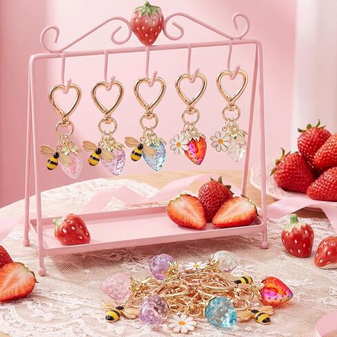 Nosiny 16 Pack Cute Strawberry Keychains Kawaii Bag Charms with Daisy Flower Bee Heart Pendants Resin Fruit Key Chains for Women Girls Purse Backpack Accessories Party Favors Gifts in Saudi Arabia