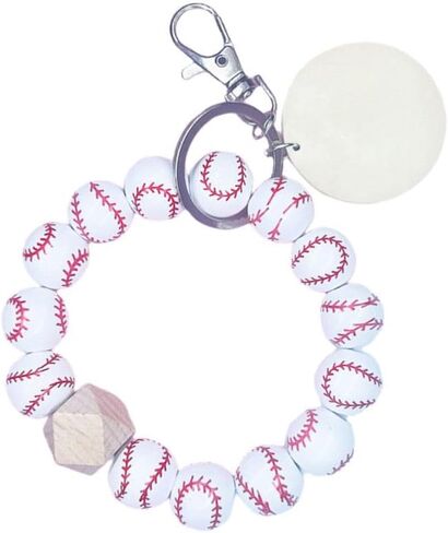 tenghong2021 Baseball Charm Keychain Softball Wooden Key Ring Bracelet Wristlet Women Men Sport Athlete Homecoming Gift in Saudi Arabia