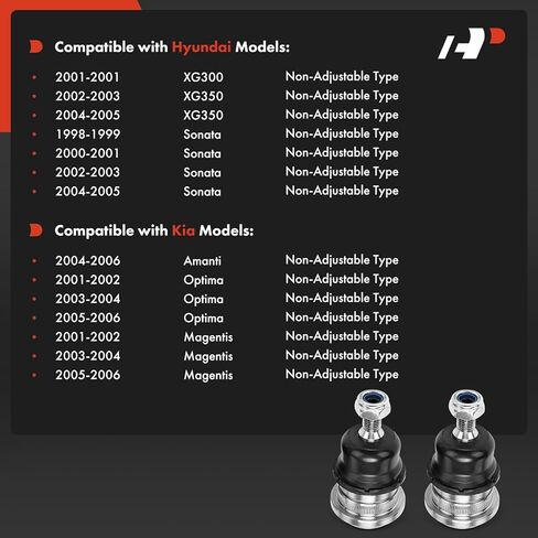 A-Premium 2 x Front Upper Ball Joint, Compatible with Hyundai Sonata 1998-2005, XG300 2001, XG350 2002-2005 & Kia Optima 2001-2006, Amanti 2004-2006, Magentis 2001-2006 in Saudi Arabia