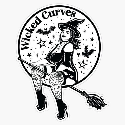 Wicked Curves Curvy Pinup Girl Halloween Witch Sticker Vinyl Waterproof Sticker Decal Car Laptop Wall Window Bumper Sticker 5" in Saudi Arabia
