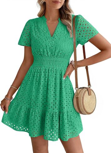 LILLUSORY Womens 2026 Summer Dress Mini V Neck A Line Hollow Out Lace Spring Cute Casual Beach Vacation Outfits Party Dresses in Saudi Arabia