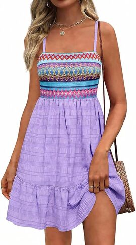 PRETTYGARDEN Womens Summer Dresses 2026 Paisley Spaghetti Strap Sleeveless Smocked A Line Boho Mini Dress with Pockets in Saudi Arabia
