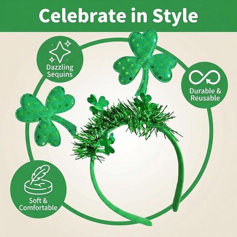 عصابات رأس إكسسوارات يوم القديس باتريك - عصابات شعر البرسيم الأخضر للنساء والرجال وإكسسوارات أزياء الحفلات in Kuwait