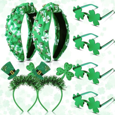 Unittype 8 Pcs St. Patrick's Day Headbands with Shamrock Sunglasses, Irish Party Hair Hoops Clover Glasses Set, St. Patrick's Day Green Accessories for Photo Booth Props Parade Favors Decorations in Saudi Arabia