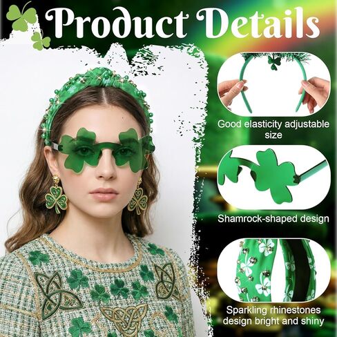 Unittype 8 Pcs St. Patrick's Day Headbands with Shamrock Sunglasses, Irish Party Hair Hoops Clover Glasses Set, St. Patrick's Day Green Accessories for Photo Booth Props Parade Favors Decorations in Saudi Arabia