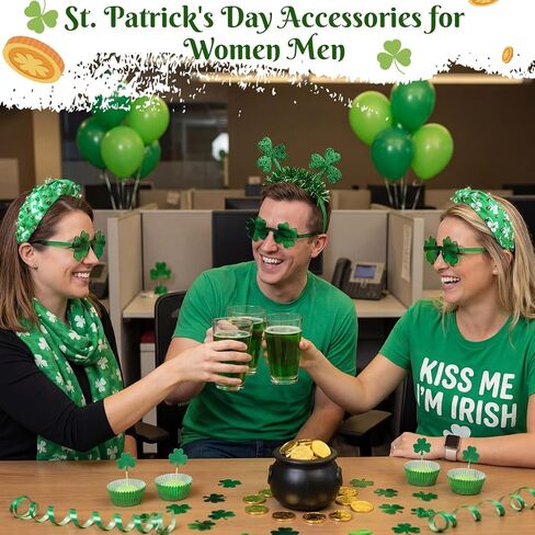 Unittype 8 Pcs St. Patrick's Day Headbands with Shamrock Sunglasses, Irish Party Hair Hoops Clover Glasses Set, St. Patrick's Day Green Accessories for Photo Booth Props Parade Favors Decorations in Saudi Arabia