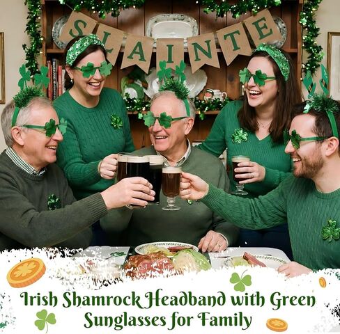 Unittype 8 Pcs St. Patrick's Day Headbands with Shamrock Sunglasses, Irish Party Hair Hoops Clover Glasses Set, St. Patrick's Day Green Accessories for Photo Booth Props Parade Favors Decorations in Saudi Arabia