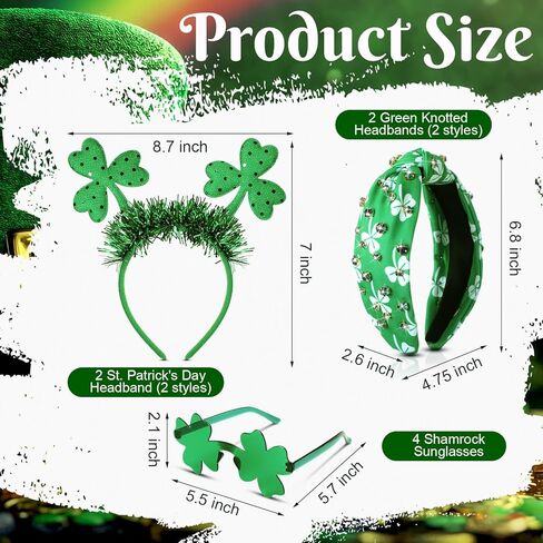 Unittype 8 Pcs St. Patrick's Day Headbands with Shamrock Sunglasses, Irish Party Hair Hoops Clover Glasses Set, St. Patrick's Day Green Accessories for Photo Booth Props Parade Favors Decorations in Saudi Arabia