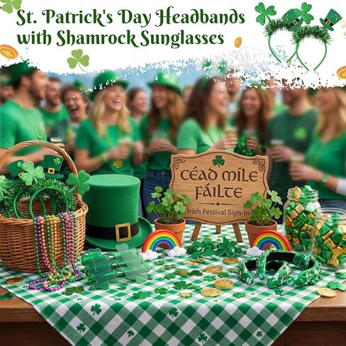 Unittype 8 Pcs St. Patrick's Day Headbands with Shamrock Sunglasses, Irish Party Hair Hoops Clover Glasses Set, St. Patrick's Day Green Accessories for Photo Booth Props Parade Favors Decorations in Saudi Arabia