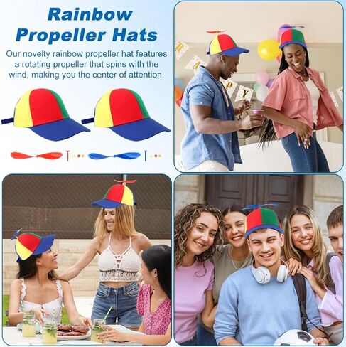MAYIT 2 Pcs Adult Propeller Hat Rainbow Nerd Silly Swirly Cap Helicopter Top Clown Hats， Adjustable Elastic Y Back Style Suspenders and Bow Tie for Adults Men Women Halloween Costume Party in Kuwait