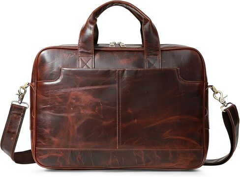 JJNUSA Leather 16" Laptop Briefcase for Men Shoulder Bag Travel Messenger Duffle Bags handbag Waterproof Brown With Zipper Coffee in Saudi Arabia