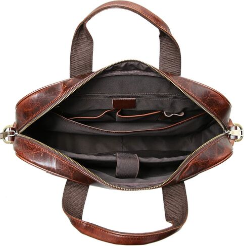 JJNUSA Leather 16" Laptop Briefcase for Men Shoulder Bag Travel Messenger Duffle Bags handbag Waterproof Brown With Zipper Coffee in Saudi Arabia