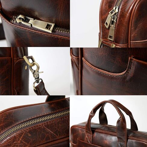 JJNUSA Leather 16" Laptop Briefcase for Men Shoulder Bag Travel Messenger Duffle Bags handbag Waterproof Brown With Zipper Coffee in Saudi Arabia