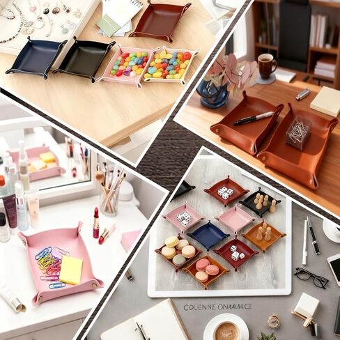 صينية خادم جلدية 12 قطعة، منظم صينية خادم أنيق للمفاتيح والمحافظ والمجوهرات والهاتف وساعة العملات المعدنية والمزيد، صواني جلدية 12 لونًا للملحقات المحمولة لمكتب المدخل in Kuwait