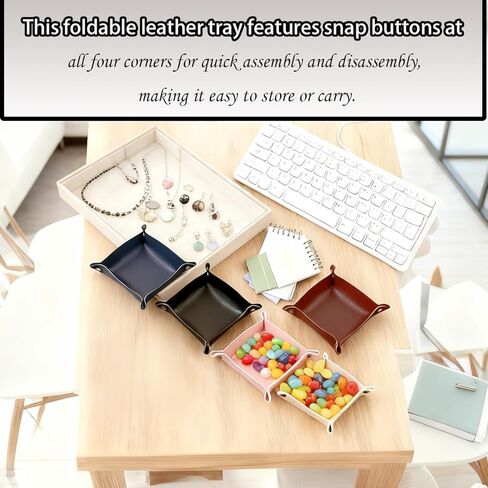 صينية خادم جلدية 12 قطعة، منظم صينية خادم أنيق للمفاتيح والمحافظ والمجوهرات والهاتف وساعة العملات المعدنية والمزيد، صواني جلدية 12 لونًا للملحقات المحمولة لمكتب المدخل in Kuwait