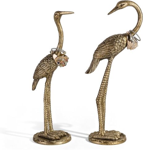 NIKKY HOME Gold Elegant Crane Ring Holder Set of 2, Vintage Metal Jewelry Display Stand, Decorative Ring Organizer Figurines for Vanity Dresser Bathroom Bedroom, Gifts for Women in Saudi Arabia