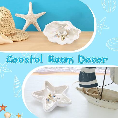 Jewelry Dish Tray For Coastal Beach Room Decor,Cute Ceramic Ring Holder Gift For Women Sister Mom Friend,Decorative Trinket Jewelry Organizer Tray For Rings Earrings Necklaces ets in Saudi Arabia