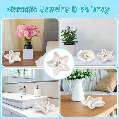 Jewelry Dish Tray For Coastal Beach Room Decor,Cute Ceramic Ring Holder Gift For Women Sister Mom Friend,Decorative Trinket Jewelry Organizer Tray For Rings Earrings Necklaces ets in Saudi Arabia
