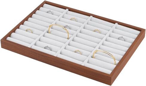 FINGERINSPIRE 36 Slots Ring Tray Display Walnut Wood Slotted Rings Showcase 9.8x13.8Inch Fleece Jewelry Display Organizer Stand Rectangle Jewelry Trays Ring Bracelet Holder for Home Trade Show in Saudi Arabia
