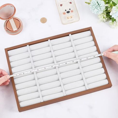 FINGERINSPIRE 36 Slots Ring Tray Display Walnut Wood Slotted Rings Showcase 9.8x13.8Inch Fleece Jewelry Display Organizer Stand Rectangle Jewelry Trays Ring Bracelet Holder for Home Trade Show in Saudi Arabia