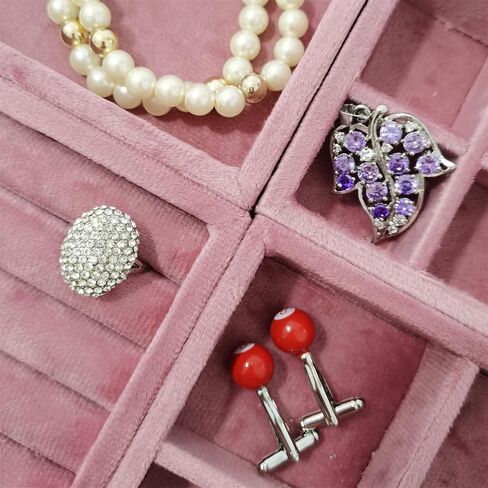 منظم صينية مجوهرات صغيرة مخملية - 4 قطع من صواني العرض القابلة للتكديس للخواتم والأقراط وحامل صندوق تخزين (4، وردي) in Kuwait