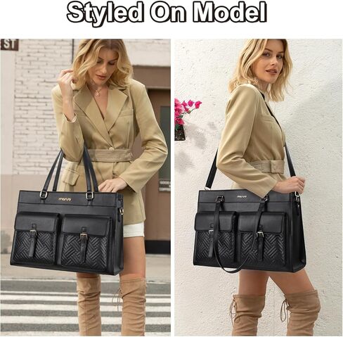 حقيبة كمبيوتر محمول من MOSISO للنساء، حقيبة يد من جلد البولي يوريثان مقاس 15.6 بوصة مع جيبين أماميين بغطاء قلاب، حقائب كمبيوتر كتف كبيرة مقاومة للماء للعمل في كلية المعلمين، أسود in Kuwait