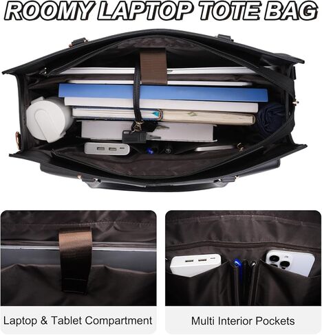 حقيبة كمبيوتر محمول من MOSISO للنساء، حقيبة يد من جلد البولي يوريثان مقاس 15.6 بوصة مع جيبين أماميين بغطاء قلاب، حقائب كمبيوتر كتف كبيرة مقاومة للماء للعمل في كلية المعلمين، أسود in Kuwait