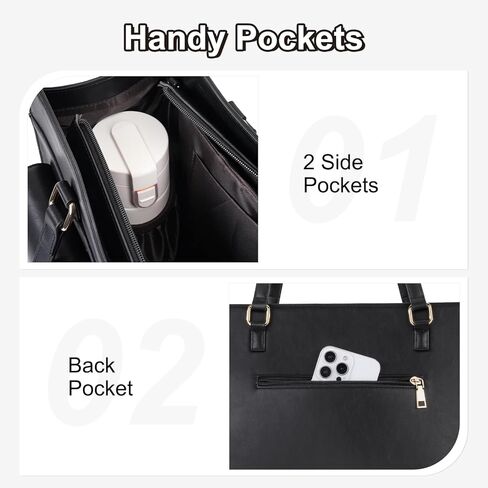 حقيبة كمبيوتر محمول من MOSISO للنساء، حقيبة يد من جلد البولي يوريثان مقاس 15.6 بوصة مع جيبين أماميين بغطاء قلاب، حقائب كمبيوتر كتف كبيرة مقاومة للماء للعمل في كلية المعلمين، أسود in Kuwait