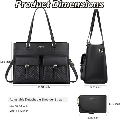 حقيبة كمبيوتر محمول من MOSISO للنساء، حقيبة يد من جلد البولي يوريثان مقاس 15.6 بوصة مع جيبين أماميين بغطاء قلاب، حقائب كمبيوتر كتف كبيرة مقاومة للماء للعمل في كلية المعلمين، أسود in Kuwait