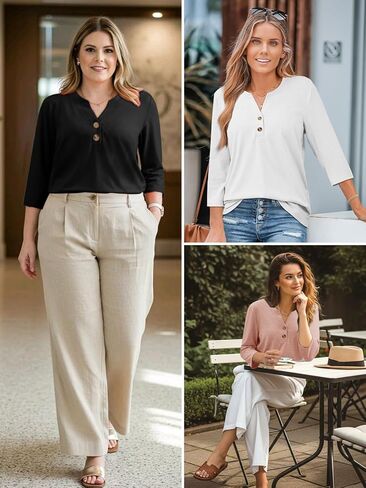 ATHMILE Long Sleeve Shirts for Women 2026 Fall Outfits Henley Dressy Casual Tops Trendy Blouses Cute T-Shirts Fashion Clothes in Saudi Arabia