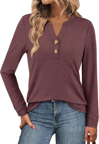 ATHMILE Long Sleeve Shirts for Women 2026 Fall Outfits Henley Dressy Casual Tops Trendy Blouses Cute T-Shirts Fashion Clothes in Saudi Arabia