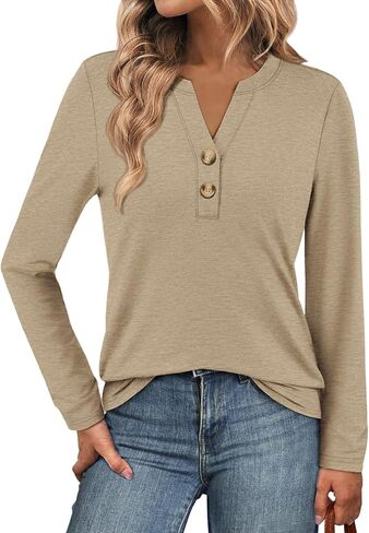 ATHMILE Long Sleeve Shirts for Women 2026 Fall Outfits Henley Dressy Casual Tops Trendy Blouses Cute T-Shirts Fashion Clothes in Saudi Arabia