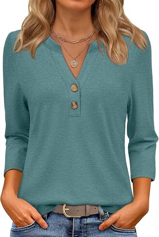 ATHMILE Long Sleeve Shirts for Women 2026 Fall Outfits Henley Dressy Casual Tops Trendy Blouses Cute T-Shirts Fashion Clothes in Saudi Arabia
