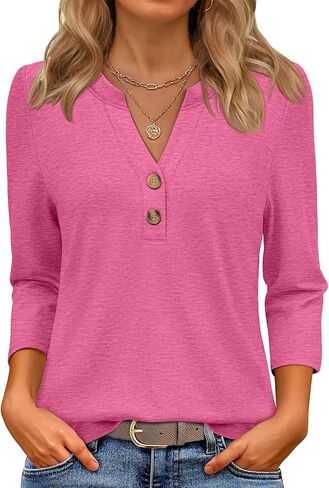 ATHMILE Long Sleeve Shirts for Women 2026 Fall Outfits Henley Dressy Casual Tops Trendy Blouses Cute T-Shirts Fashion Clothes in Saudi Arabia