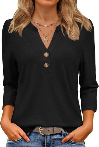 ATHMILE Long Sleeve Shirts for Women 2026 Fall Outfits Henley Dressy Casual Tops Trendy Blouses Cute T-Shirts Fashion Clothes in Saudi Arabia