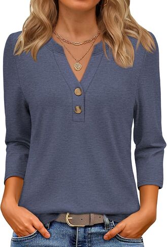 ATHMILE Long Sleeve Shirts for Women 2026 Fall Outfits Henley Dressy Casual Tops Trendy Blouses Cute T-Shirts Fashion Clothes in Saudi Arabia